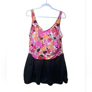 Catalina Suddenly Slim Floral Swim Dress 3X 22W–24W One Piece Tummy Control Skir